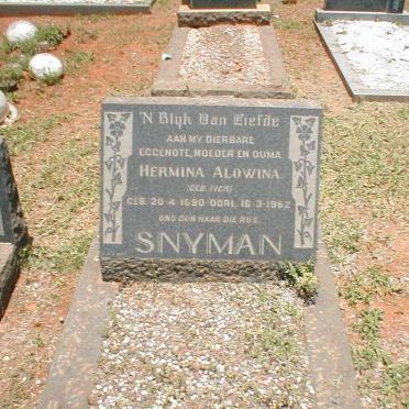 SNYMAN Hermina Alowina geb. FICK 1890-1962