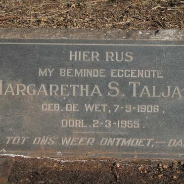 TALJAARD Margaretha S. nee DE WET 1906-1955