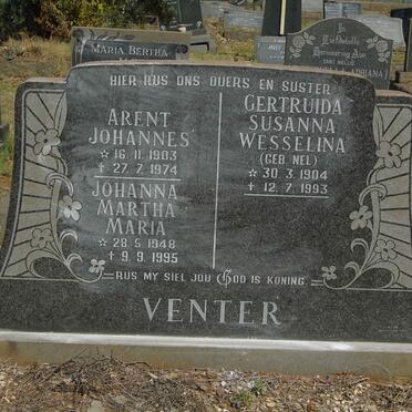 VENTER Arent Johannes 1903-1974 &amp; Gertruida Susanna Wesselina NEL 1904-1993