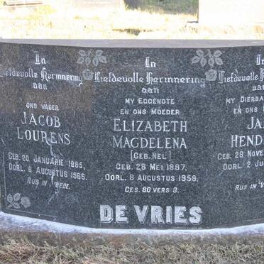 VRIES Jacob Lourens, de 1885-1966 &amp; Elizabeth Magdelena NEL 1887-1959