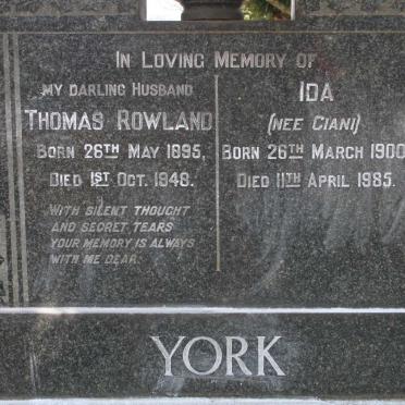 YORK Thomas Rowland 1895-1948 &amp; Ida nee CIANI 1900-1985