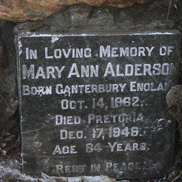 ALDERSON Mary Ann 1862-1949