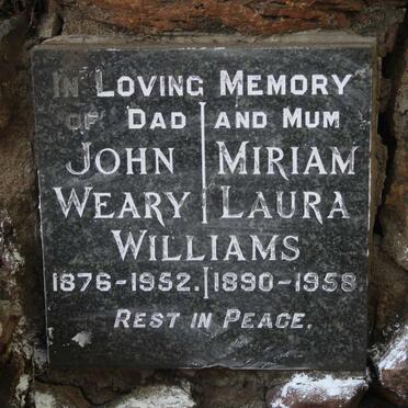 WILLIAMS John Weary 1876-1952 & Miriam Laura 1890-1958