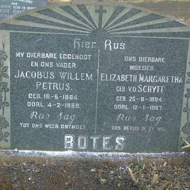 BOTES Jacobus Willem Petrus 1884-1959 & Elizabeth Margaretha V.D. SCHYFF 1884-1967
