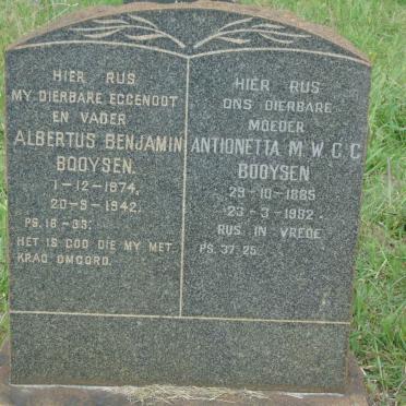 BOOYSEN Albertus Benjamin 1874-1942 &amp; Antionetta M.W.G.C 1885-1982