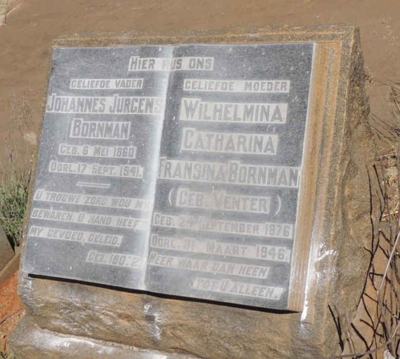BORNMAN Johannes Jurgens 1860-1941 &amp; Wilhelmina Catharina Fransina VENTER 1876-1946