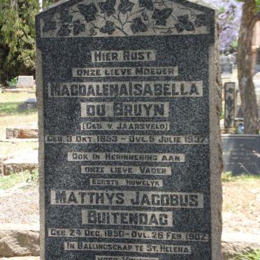 BUITENDAG Matthys Jacobus 1850-1902 &amp; Magdalena Isabella DU BRUYN nee V. JAARSVEL 1853-1937