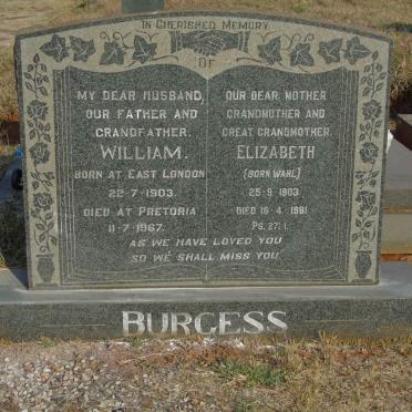 BURGESS William 1903-1967 &amp; Elizabeth WAHL 1903-1981