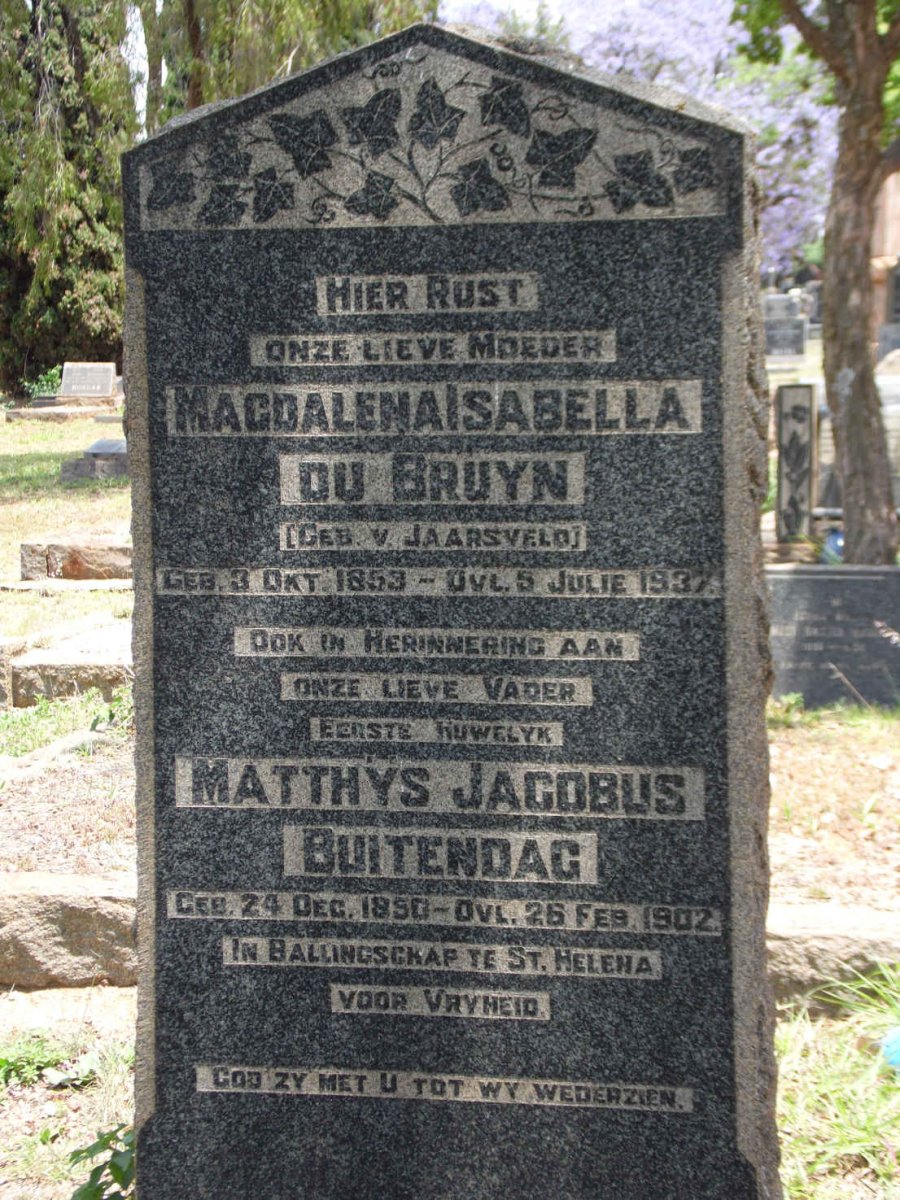 BUITENDAG Matthys Jacobus 1850-1902 &amp; Magdalena Isabella DU BRUYN nee V. JAARSVEL 1853-1937