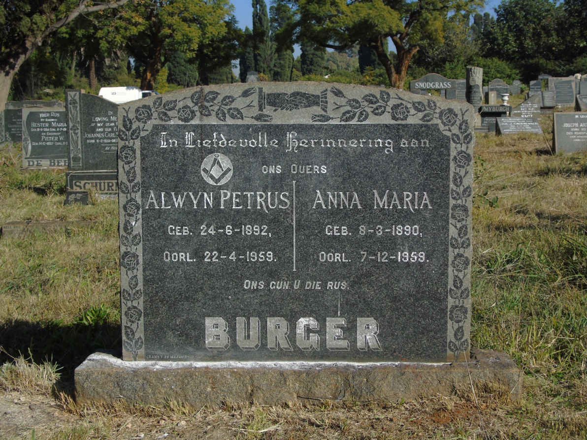 BURGER Alwyn Petrus 1892-1959 &amp; Anna Maria 1890-1959