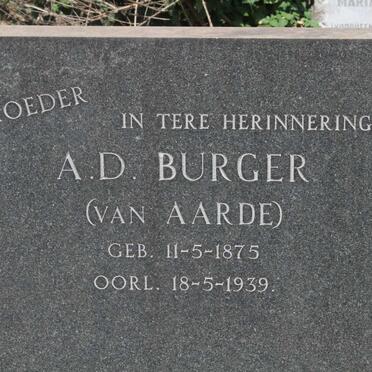 BURGER A.D. nee VAN AARDE 1875-1939