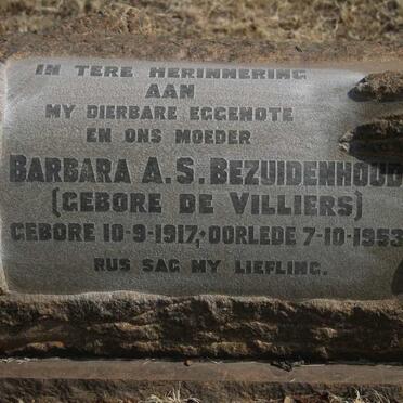 BEZUIDENHOUD Barbara A.S. nee DE VILLIERS 1917-1953