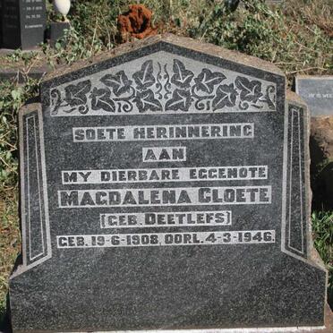 CLOETE Magdalena nee DEETLEFS 1908-1946