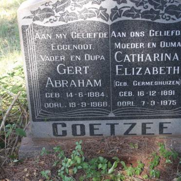 COETZEE Gert Abraham 1884-1968 &amp; Catharina Elizabeth GERMESHUIZEN 1891-1975