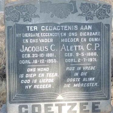 COETZEE Jacobus C. 1881-1955 & Aletta C.P. 1888-1971