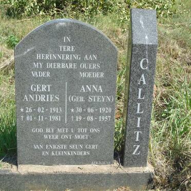 CALLITZ Gert Andries 1913-1981 & Anna STEYN 1920-1957