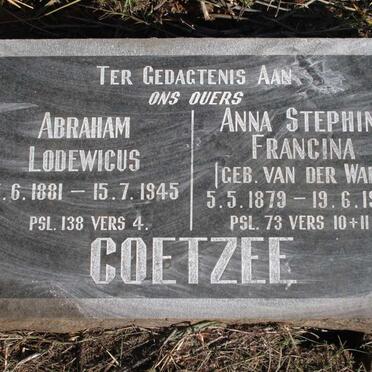 COETZEE Abraham Lodewicus 1881-1945 & Anna Stephina Francina VAN DER WALT 1879-1958