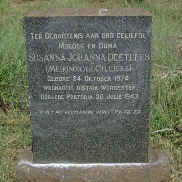 DEETLEFS Susanna Johanna voorheen MEIRING nee CILLIERS 1874-1947
