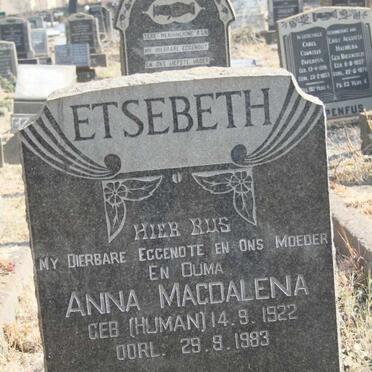 ETSEBETH Anna Magdalena nee HUMAN 1922-1983