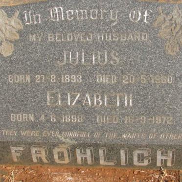 FROHLICH Julius 1893-1960 &amp; Elizabeth 1898-1972