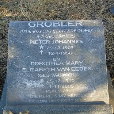 GROBLER Pieter Johannes 1903-1958 & Dorothea Mary Elizabeth VAN EEDEN nee WARNICK 1910-2005