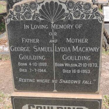 GOULDING George Samuel 1868-1944 & Lydia Mackway WILSON 1873-1953