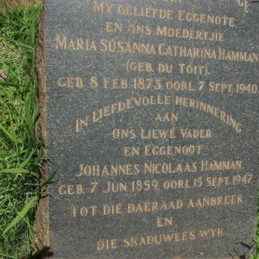 HAMMAN Johannes Nicolaas 1859-1947 &amp; Maria Susanna Catharina DU TOIT 1873-1940