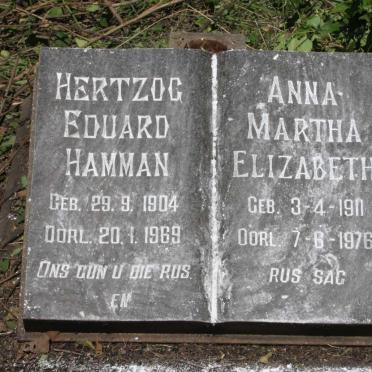 HAMMAN Hertzog Eduard 1904-1969 &amp; Anna Martha Elizabeth 1911-1976