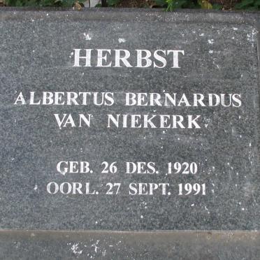 HERBST Albertus Bernardus Van Niekerk 1920-1991 &amp; Aletta Wilhelmina LABUSCHAGNE 1920-1962