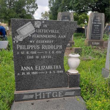 HITGE Philippus Rudolph 1916-1991 &amp; Anna Elizabetha 1921-1999