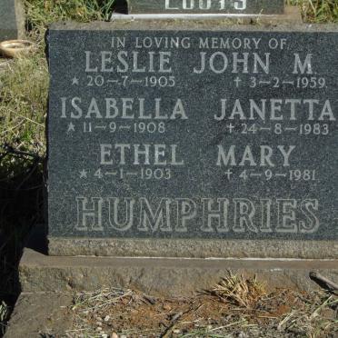 HUMPHRIES Leslie John M. 1905-1959