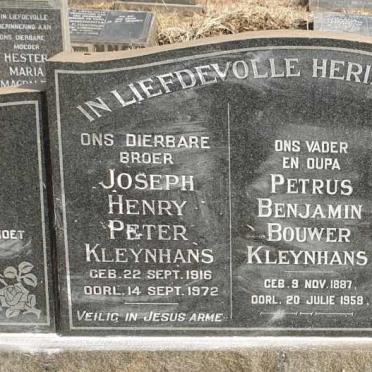 KLEYNHANS Petrus Benjamin Bouwer 1887-1958 & Adriana Catharina WHITE 1888-1956 :: KLEYNHANS Joseph Henry Peter 1916-1972