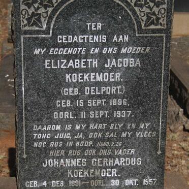 KOEKEMOER Johannes Gerhardus 1891-1957 & Elizabeth Jacoba DELPORT 1896-1937