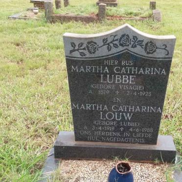 LOUW Martha Catharina nee LUBBE 1919-1988 :: LUBBE Martha Catharina nee VISAGIE 1879-1925