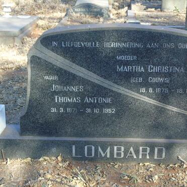 LOMBARD Johannes Thomas Antonie  1871-1952 & Martha Christina GOUWS 1875-1968