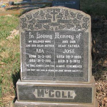 McCOLL Jose 1906-1972 & Ada 1910-1961
