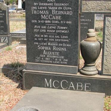 McCABE Thomas Bernard 1896-1961 & Sophia Rosina Auguste RISCHMULLER 1907-1981