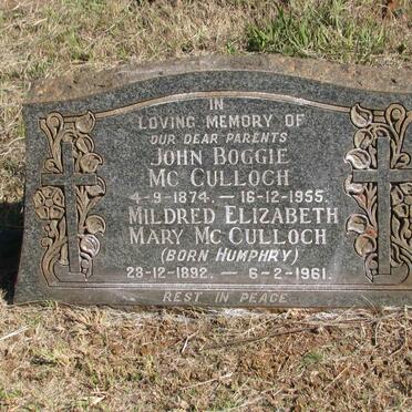 McCULLOCH John Boggie 1874-1955 & Mildred Elizabeth Mary HUMPHRY 1892-1961