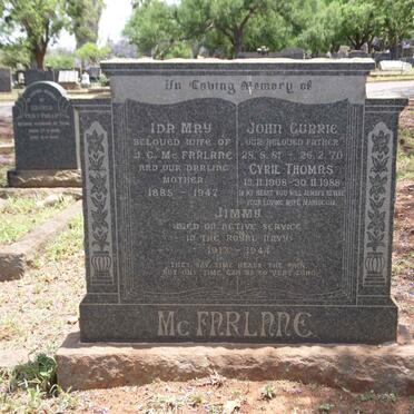 McFARLANE John Currie 1881-1970 & Ida May 1885-1947 :: McFARLANE Cyril Thomas 1908-1988 :: McFARLANE Jimmy 1913-1944