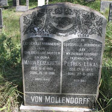 MOLLENDORFF Petrus Lukas, van 1877-1957 & Maria Elizabeth 1891-1981