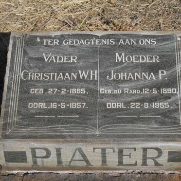 PIATER Christiaan W.H. 1885-1957 & Johanna P. DU RAND 1890-1955