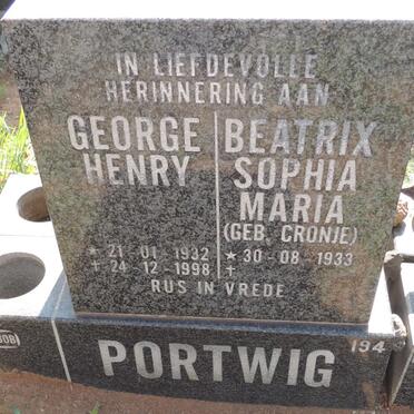 PORTWIG George Henry 1932-1998 & Beatrix Sophia Maria CRONJE 1933-