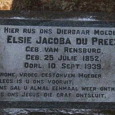 PREEZ Elsie Jacoba, du nee VAN RENSBURG 1852-1939