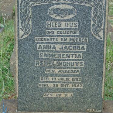 REDELINGHUYS Anna Jacoba Emmerentia nee RHEEDER 1892-1942