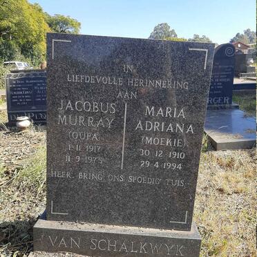 SCHALKWYK Jacobus Murray, van 1917-1975 & Maria Adriana 1910-1994