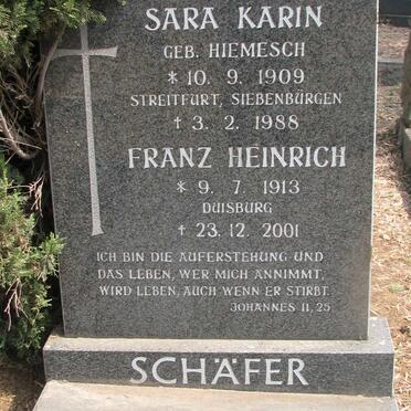 SCHAFER Franz Heinrich 1913-2001 & Sara Karin HIEMESCH 1909-1988
