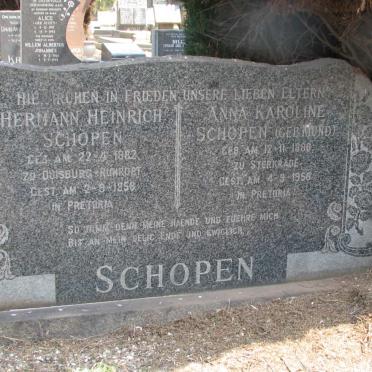 SCHOPEN Hermann Heinrich 1882-1958 &amp; Anna Karoline MUND 1886-1958