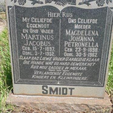 SMIDT Martinus Jacobus 1897-1952 &amp; Magdelena Johanna Petronella 1898-1962 
