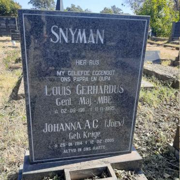 SNYMAN Louis Gerhardus 1911-1995 &amp; Johanna A.C. KRIGE 1914-2005