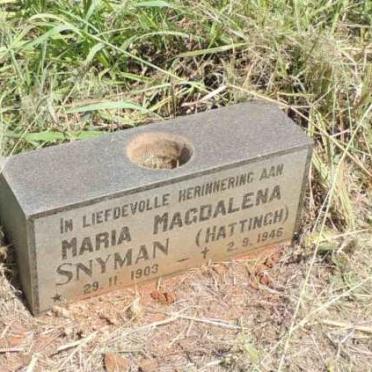 SNYMAN Maria Magdalena nee HATTINGH 1903-1946